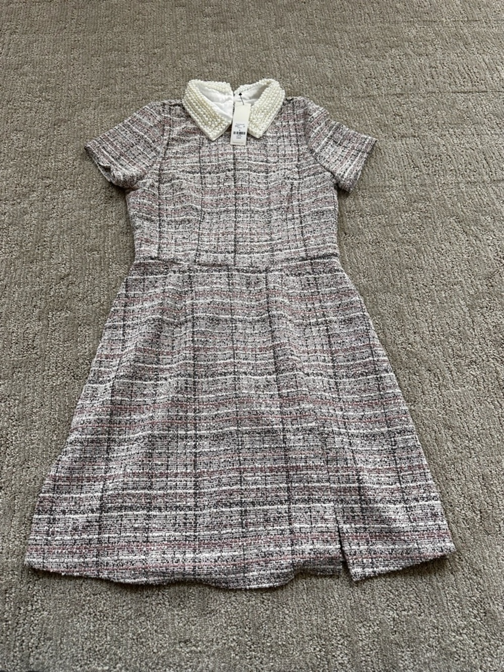 Francesca's Collections Tweed Mini Dress with Pearl Collar - Pink, Gray, White